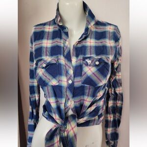 Abercrombie & Fitch Women's Plaid Flannel Shirt Medium Blue Pink  Green